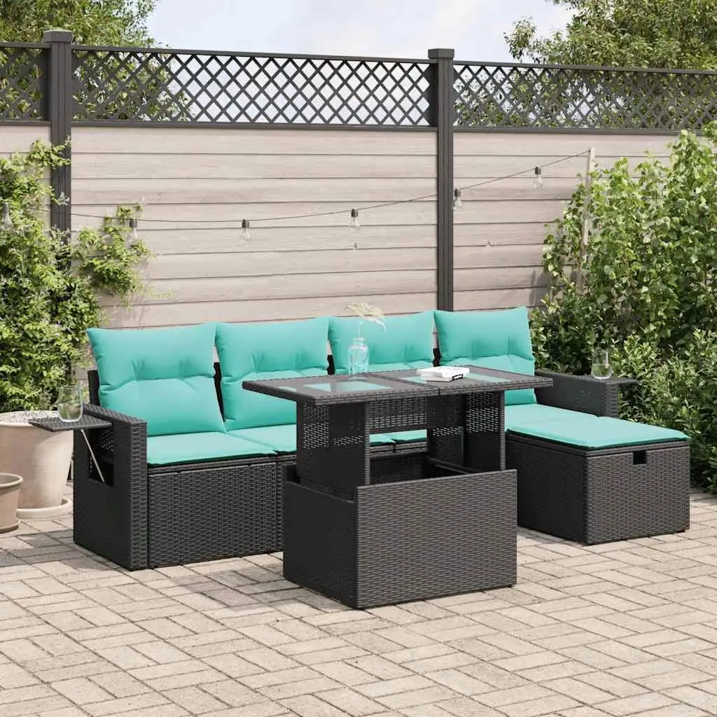 

Cozy 6 Piece Outdoor Patio Sofa Set with Cushions Gray Poly Rattan and Acacia Wood