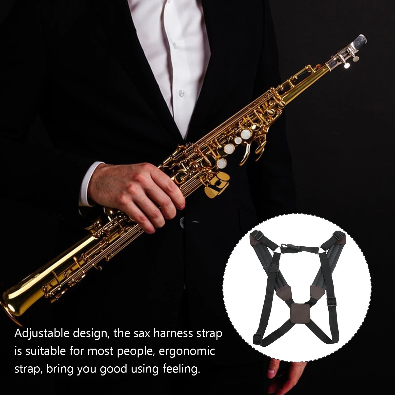 

Saxophone Shoulder Strap Adjustable Harness for Alto Sax Accessories Double Nylon Durable Comfortable ergonomic design suitable