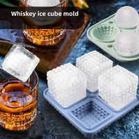 Silicone Ice Cube Tray with Lid 4-Cavity Big Ice Hockey Mold for Whiskey Chocolate Jelly Cocktails BPA-Free Flexible Stackable