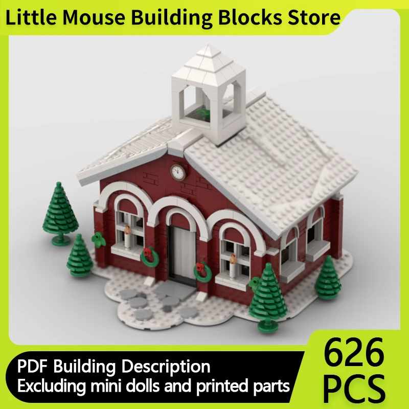 

City Street View Model MOC Building Bricks Winter School House Modular Technology Gifts Holiday Assemble Children Toys Suit