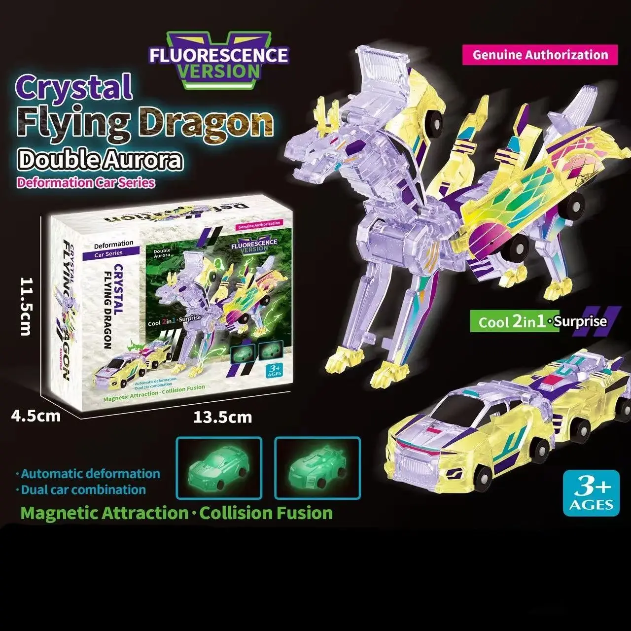 Voiture jouet licorne transformée ultime, Figurines de licorne, Pegasus, voiture à déformation d'impact magnétique pour enfants