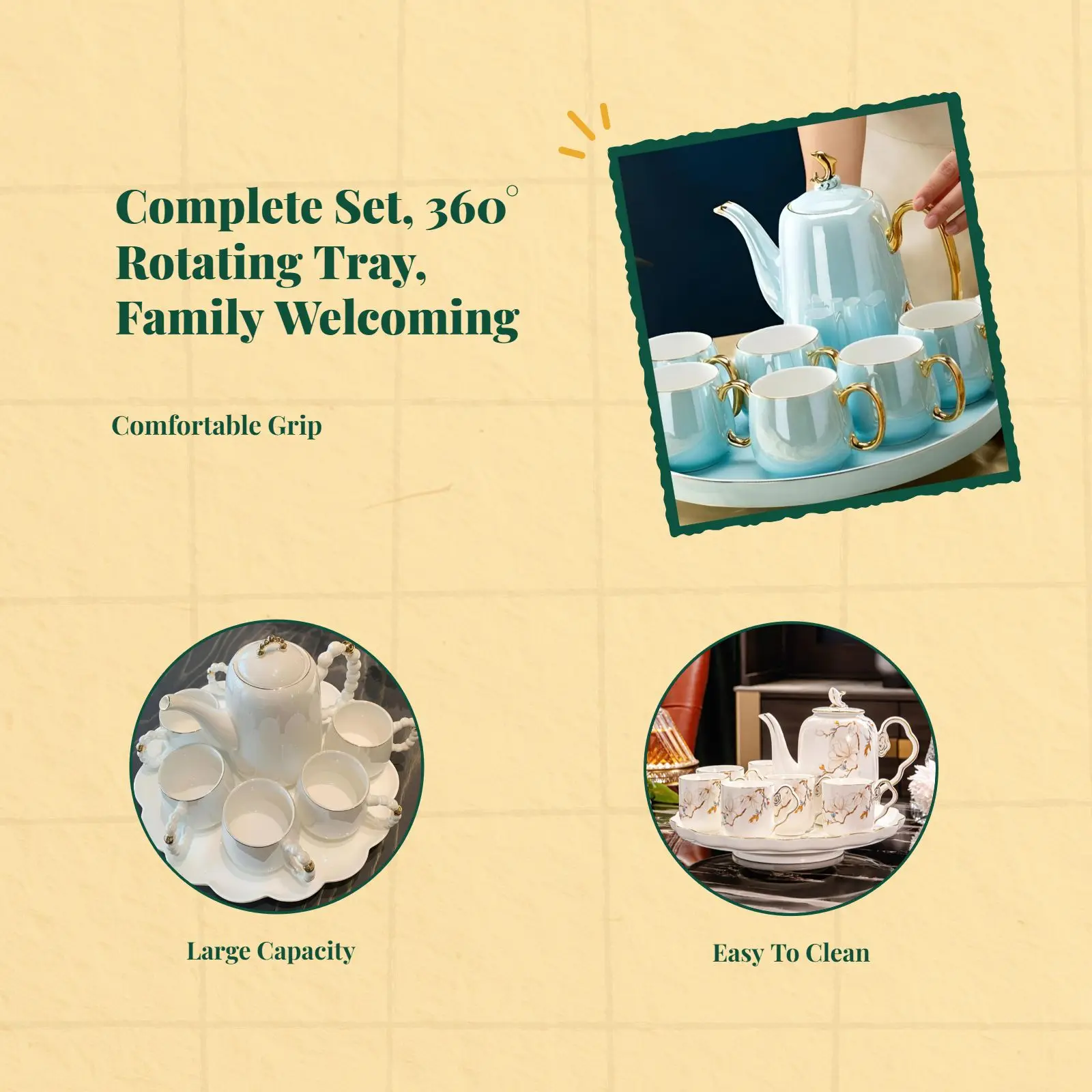 Porcelain Tea Set Luxury Ceramic Teapot and Cups Gift view 4