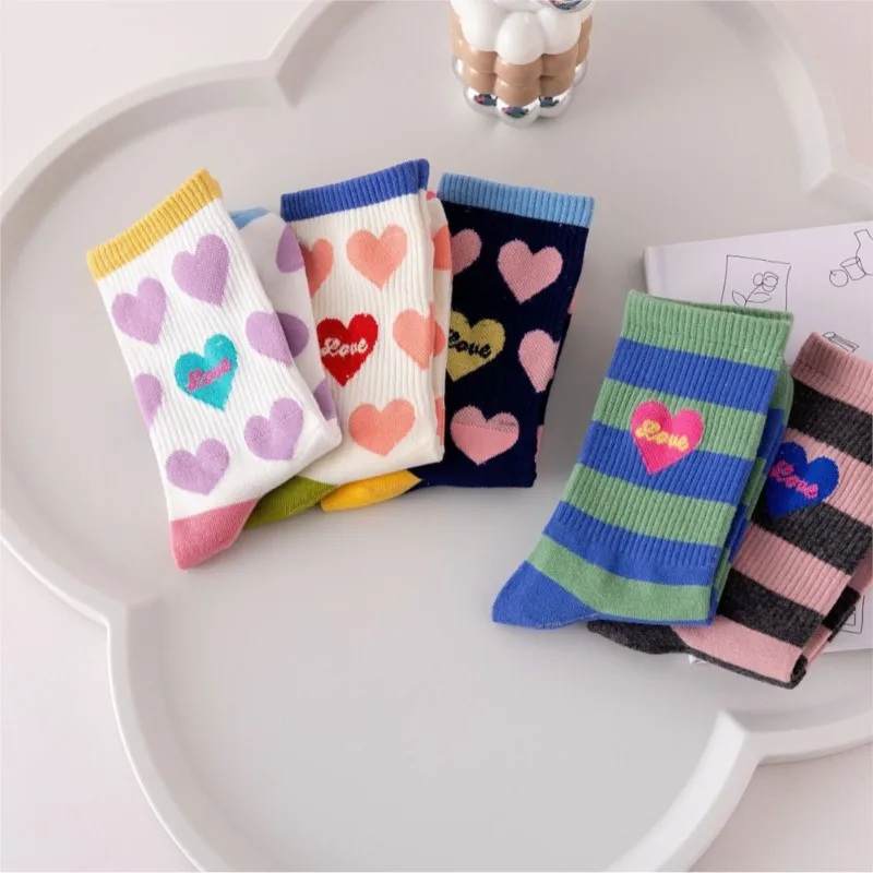 Women's Autumn Winter Socks Mid-tube Cotton Love Sports Hipster Solid Color Fashion Thick Socks Simple Funny Stockings Wholesale image 4