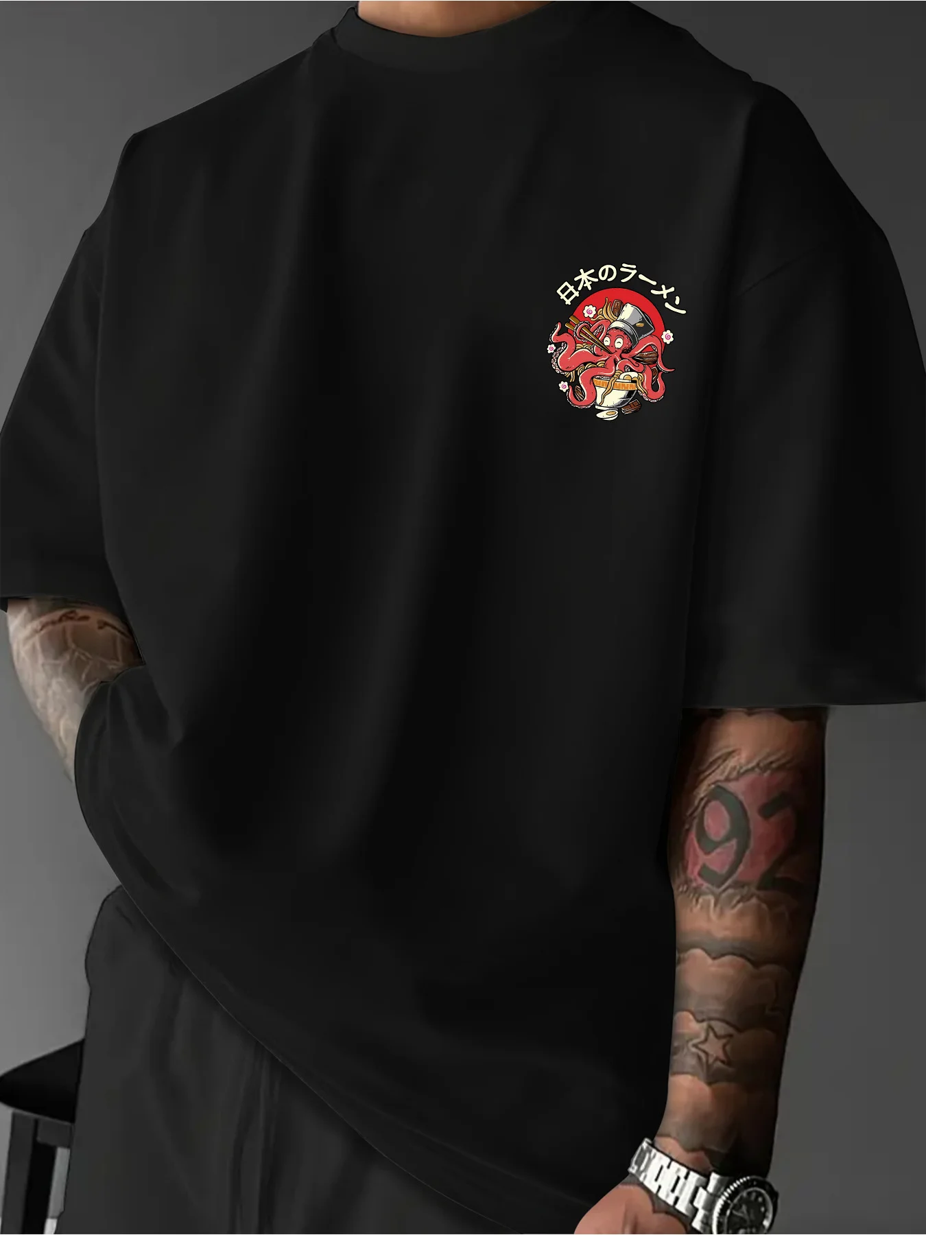 Men'S T-Shirt Japanese Regional Style Osaka Takoyaki Food Element Print T-Shirt Men's T-shirts for Summer