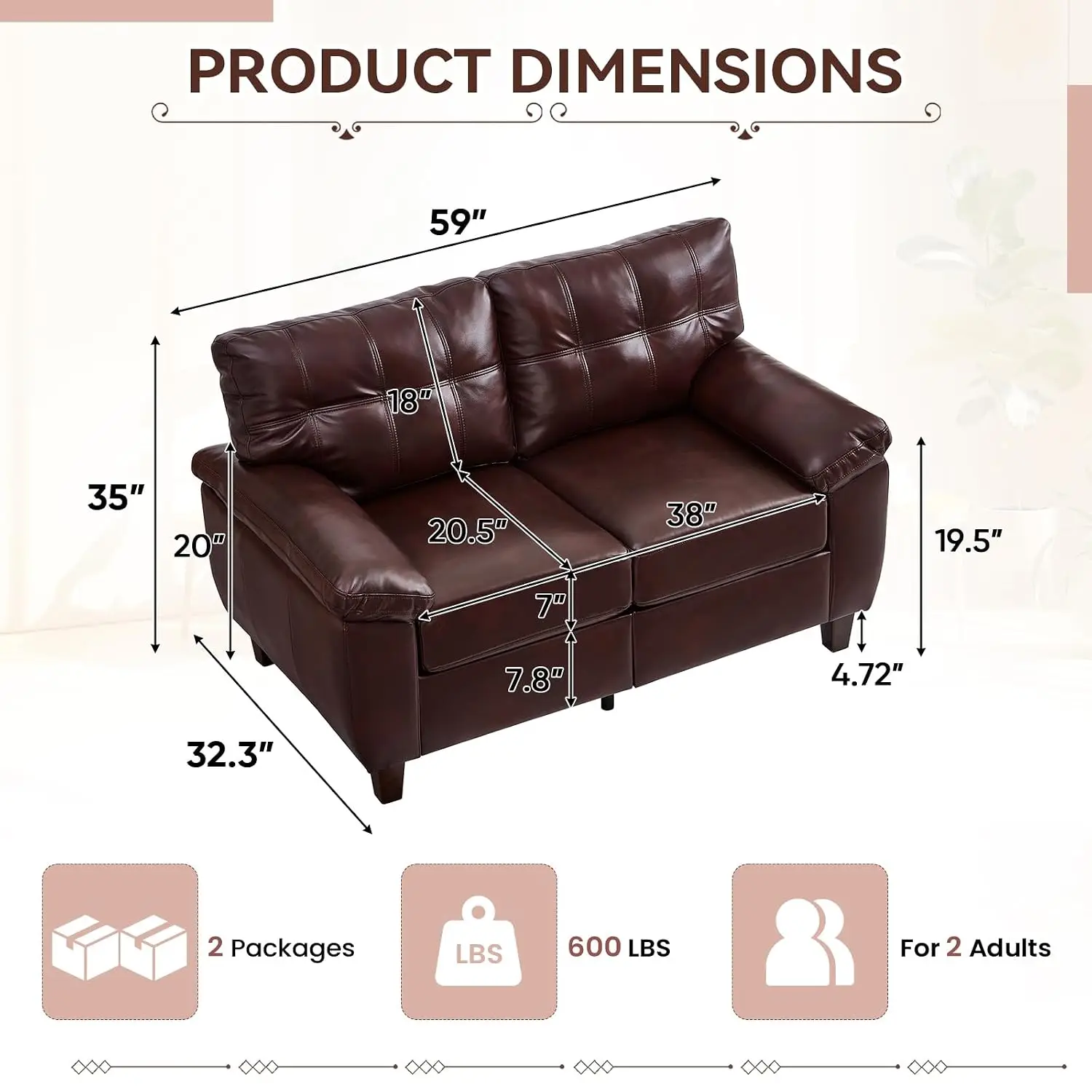 59-inch Loveseat with Storage, Mid-Century Vintage Faux Leather Tufted Deep Seat for Living Room Office Apartment, Customized