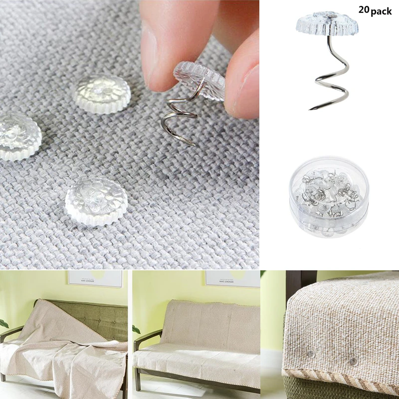 20Pcs Clear Heads Twist Pins Fixed Fastener Clip Fixer Twist Nail Sofa Cushion Blanket Cover Gripper Holder Attachment Non-Slip