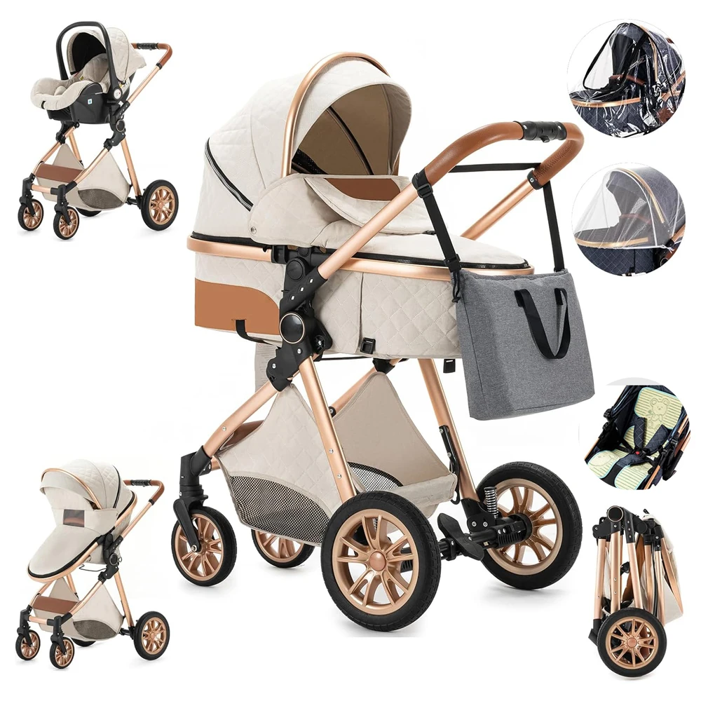 

OEM Brand New 3 in 1 Stroller Car Seat Travel System Luxury Portable Landscape 4 Wheel Folding Carriage Baby Newborn Stroller