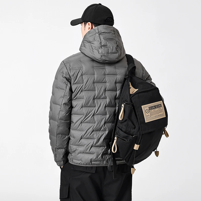 Autumn/winter men's casual simple white duck down lightweight windproof outdoor fashionable versatile hooded design down jacket