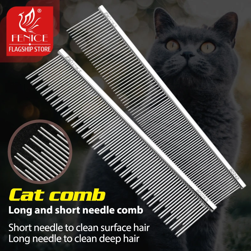 Fenice Professional Anti-Corrosion Grooming Comb For Dogs Cats Tapered Stainless Steel Pins Pet Grooming Supplies