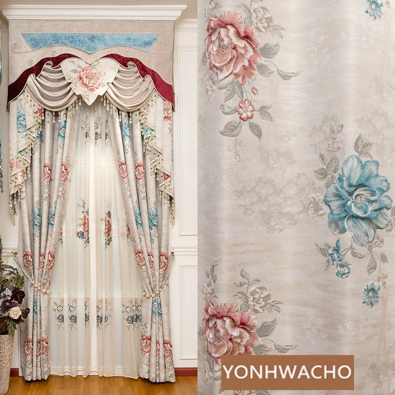 

Custom Italy high-end relief modern simple high precision jacquard beige cloth blackout curtain tulle valance drape C1619