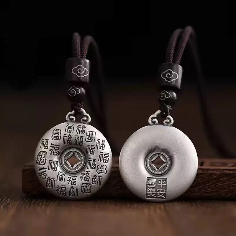 Ethnic Style Safety Buckle Pendant Men Jewelry Lucky Hundred Fu Necklace Women Choker Accessories