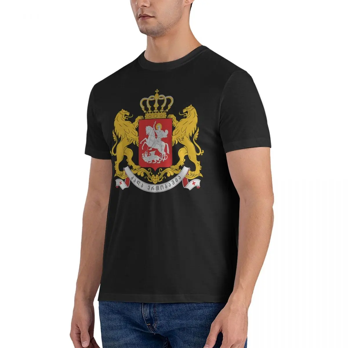 (Caucasus), Coat Of Arms Men T Shirts Georgia Football Team Humorous Tees Short Sleeve Crew Neck T-Shirt Pure Cotton Gift Idea