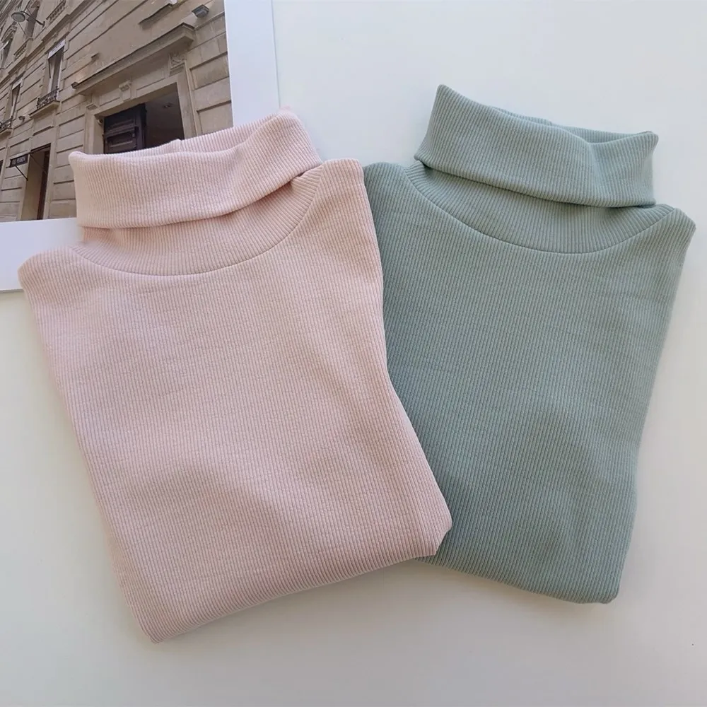 

Детская зимняя одежда, двухцветная базовая рубашка с вышивкой вишневого цвета, удобный свитер с полувысоким воротником для девочек, пуловер для девочек