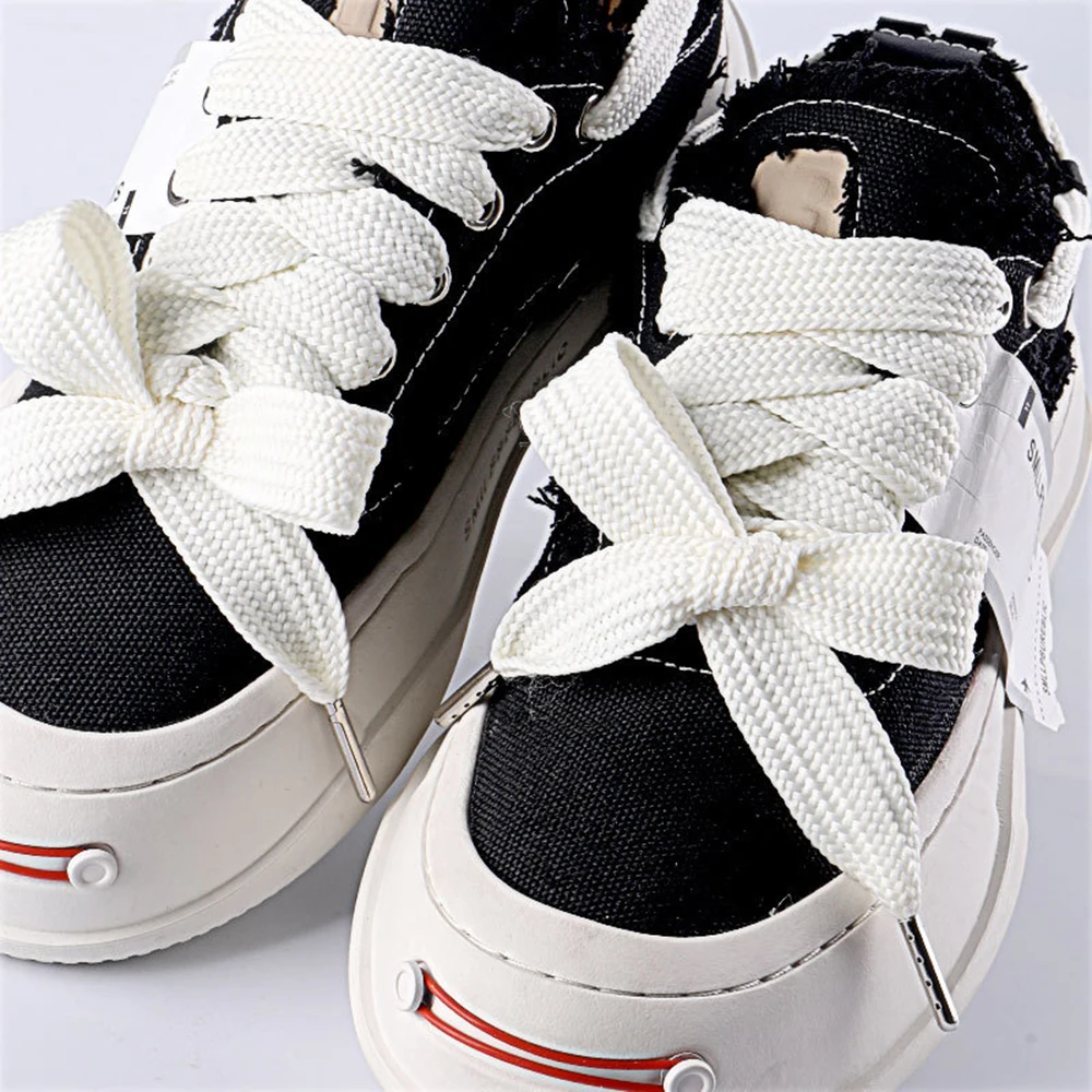 1 Pair Shoelaces Flat Thicken Weave Craft Off 2cm Wide Black White Shoe Laces High-top Sneaker Canvas Shoelace Accessories