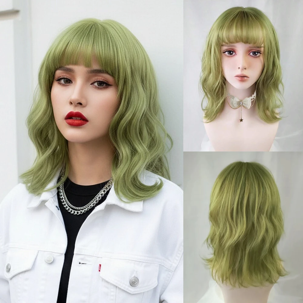 

MSIWIGS Зеленый короткий парик Бобо с челкой для женщин, повседневная вечеринка, ролевые игры, Лолита, синтетическое термостойкое волокно