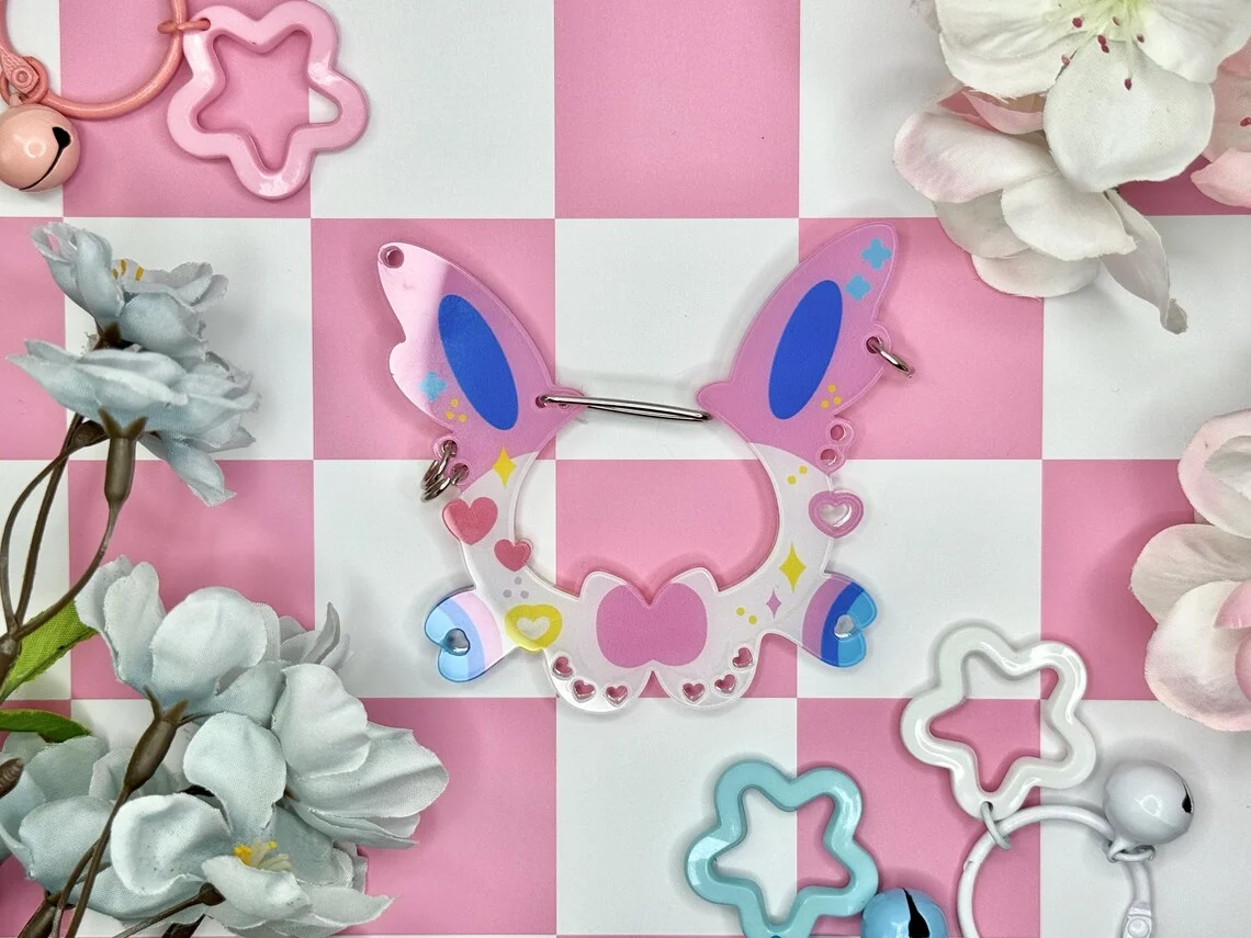Kawaii Bunny Carabiner Acrylic - Retro Gaming Keychain ulasan dan harga