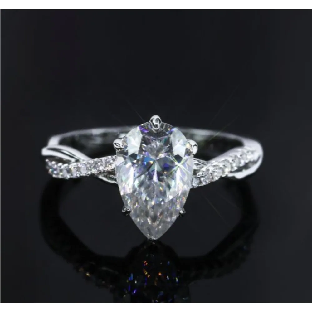 Fashionable classic S925 silver 3-carat droplet moissanite women's high-end diamond ring with second pass test diamond pen and G