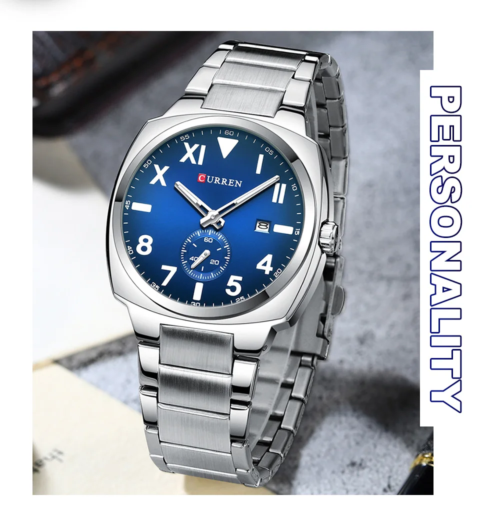 Curren Casual Fashion Markenuhren für Herren, einfache Quarzuhr mit leuchtenden Zeigern, Herren-Armbanduhr aus Edelstahl mit Datumsanzeige. – Detail 9