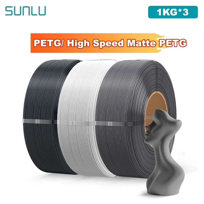 SUNLU 3KG PETG/filament PETG mat haute vitesse 1.75mm 1KG sans plateau Filament d'imprimante 3D pour imprimante 3D, Filament de recul