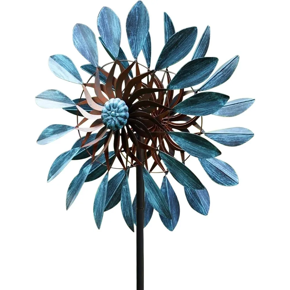 Garden Wind Spinner, Double Windmill Sculptures with Stable Metal Stake, Garden Wind Spinner