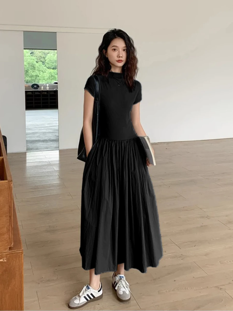 

Vastand Knitted A-Line Dress Women's Inner Wear Summer Casual Short Sleeve City Commute Ladies Fashion Small Size