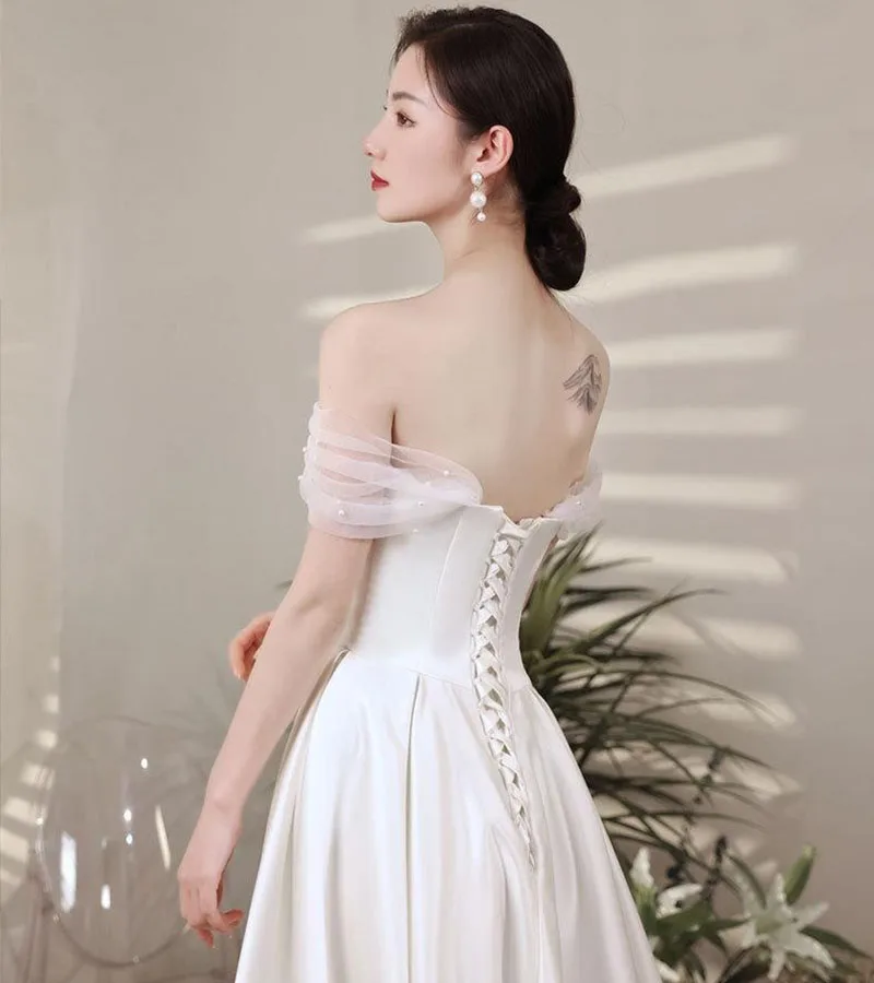 Robe de mariée de Style minimaliste français, robe de soirée en Satin blanc, robe de mariée coréenne à une épaule, 2025