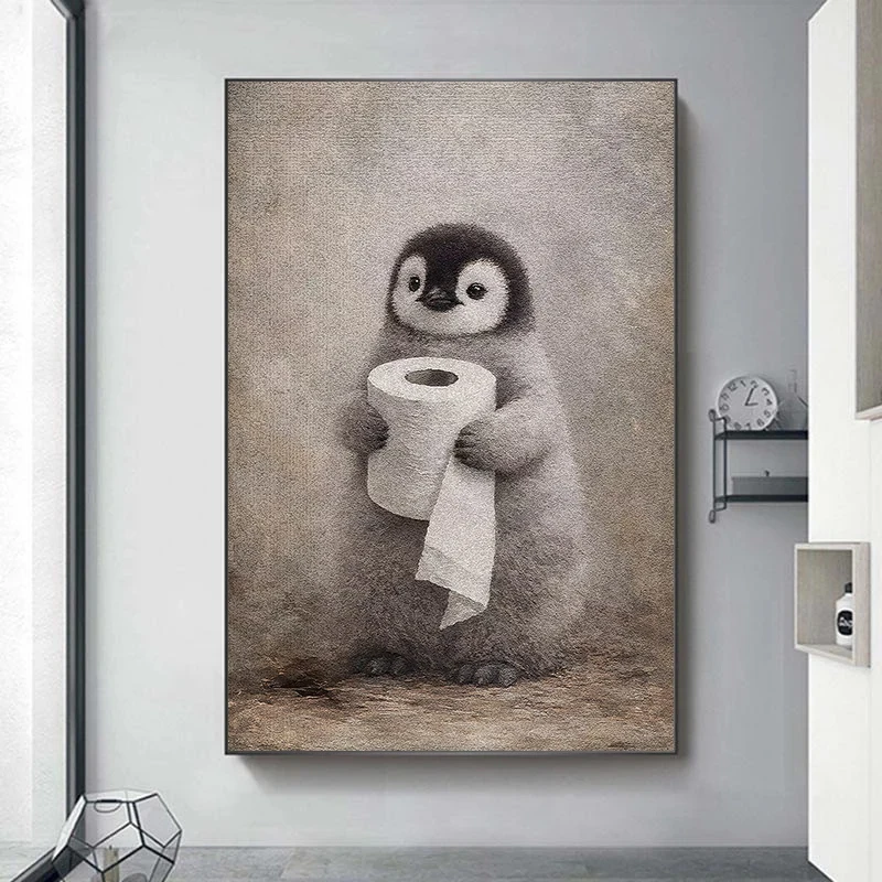 Whimsical Cute Animals Holding Toilet Paper Posters Funny Bathroom Modern Prints Canvas Wall Art Pictures Home Living Room 