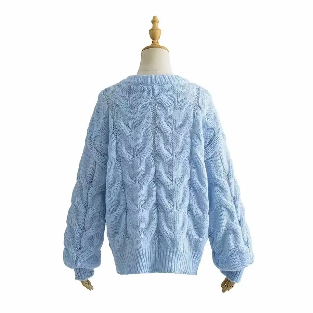 YPFF المرأة ريترو تويست سترة لون نقي فضفاض صالح Crewneck البلوز كم طويل بلوزة أنيقة لارتداء غير رسمي