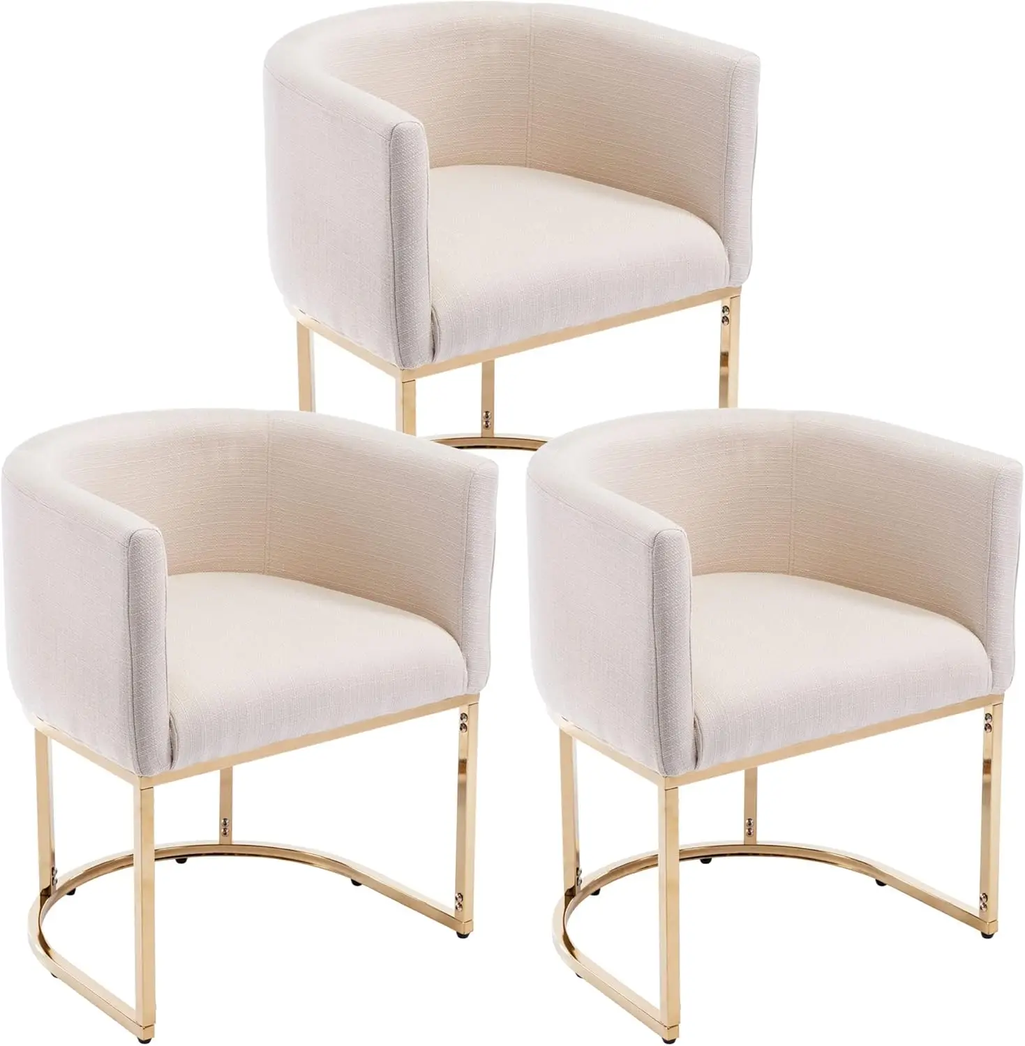 

Linen Upholstered Dining Chairs With Barrel Back, Mid Modern Padded Restaurant Chairs With Gold Metal Frame For Kitchen, Dining