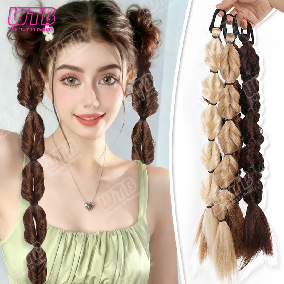 

WTB Braided Ponytail Wig Synthetic Hair Wig with Elastic Band Bubble Braid Ponytail Suitable for Women's Daily Wear and Holidays