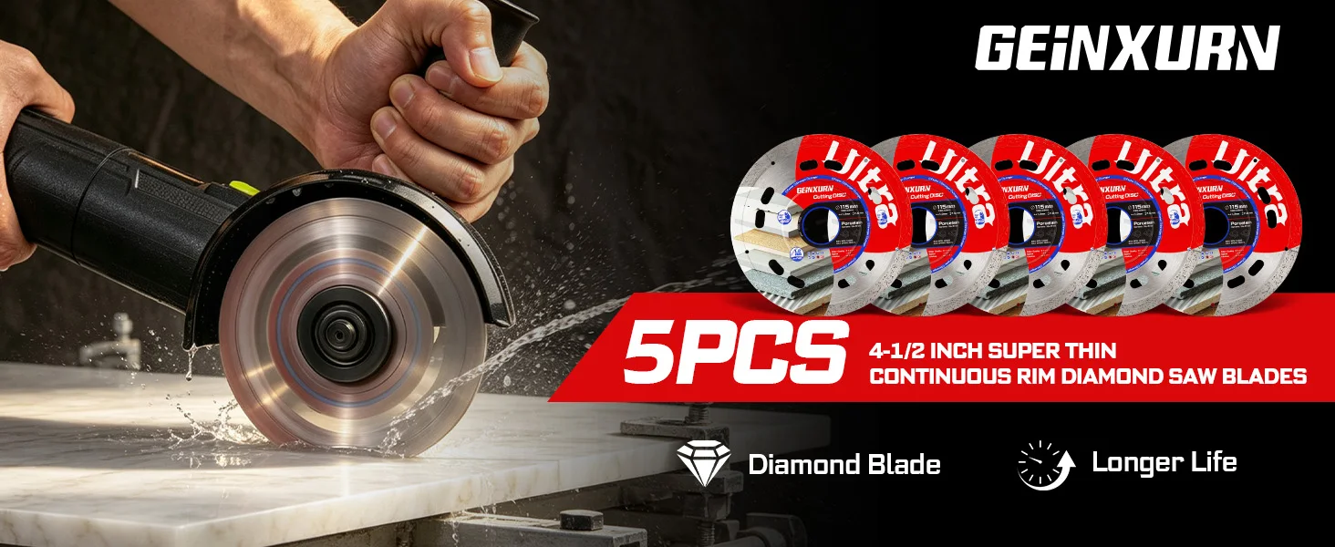 Geinxurn 2/5 Stück Superdünne Diamantsägeblätter für Fliesen (4,5"/5") für Winkelschleifer für 7/8" Schaft Handmarmorschneider – Detail 2