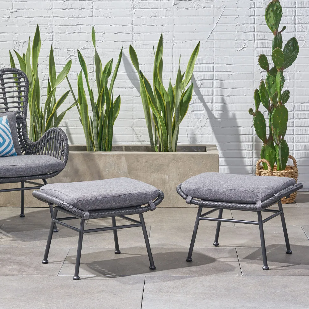 

Outdoor Patio Ottoman with Cushion (Set of 2),suitable for in/outdoor as a footrest, casual seating, a side table,Color:Gray