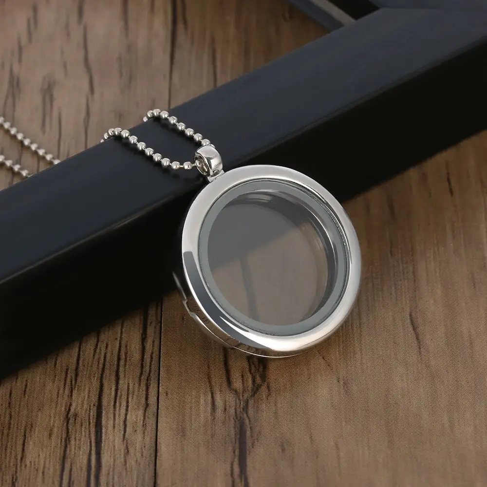 DIY Crystal Charms Floating Jewelry Round Glass Living Memory Locket Pendant Necklace