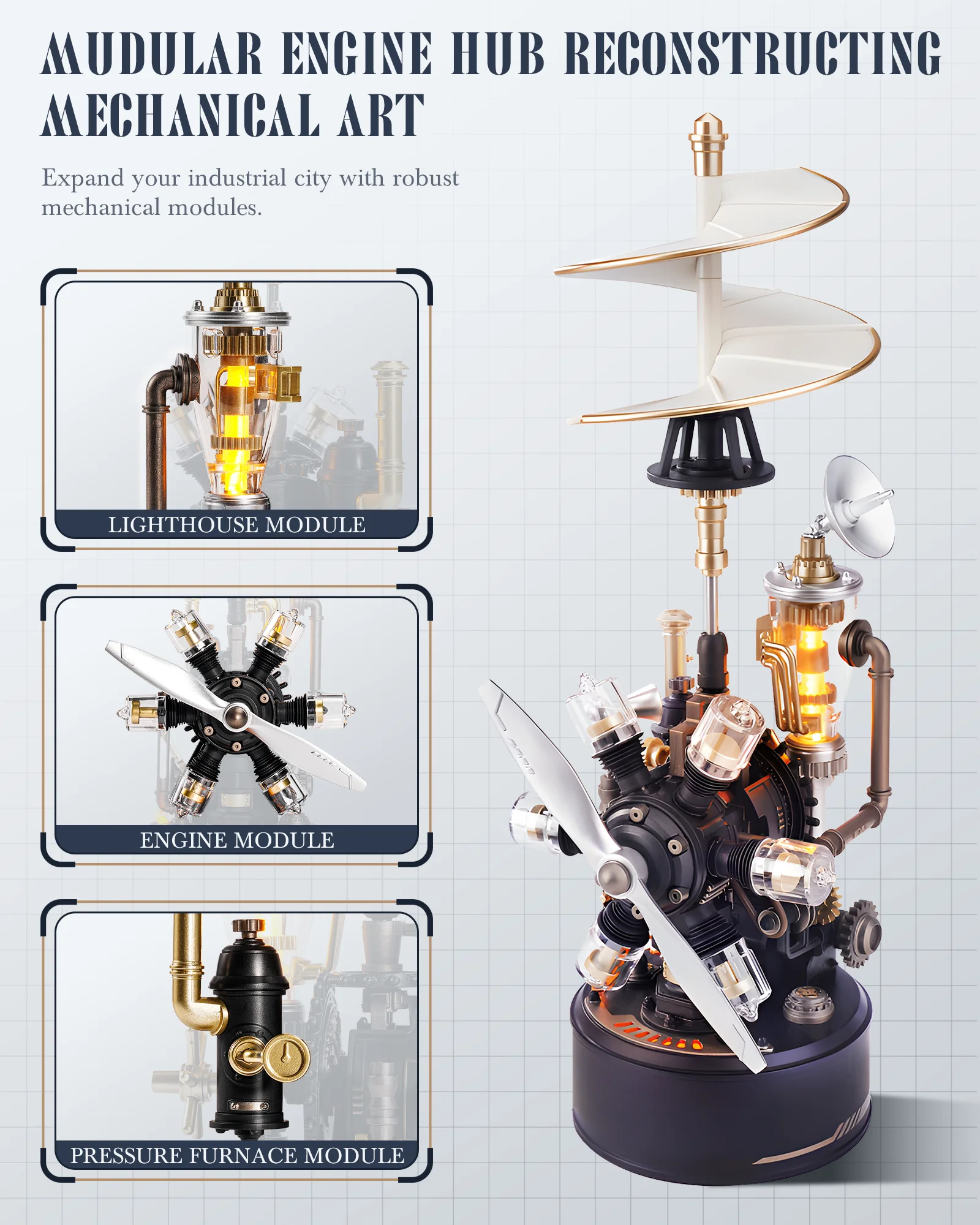 ROKR Da Vinci Helicopter CGL01 – A mechanical 3D puzzle with wireless audio-visual interaction, an adult steampunk desktop model view 4