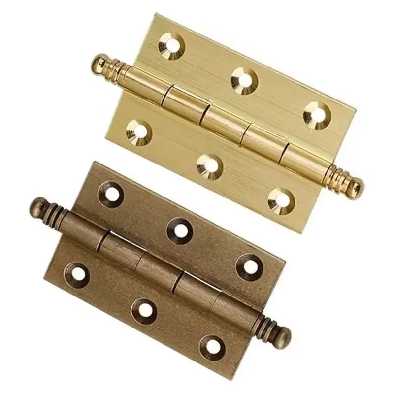 10PCS Dobradiças de Mobiliário em Latão Sólido 2/2.5/3 Polegadas com Cabeça Redonda para Armário, Guarda-Roupa, Porta de Armário, Caixas de Madeira