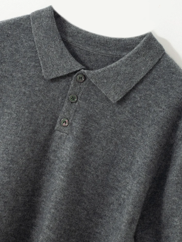 Pull à col polo en cachemire pour homme, pull à manches courtes, t-shirt, veste à la mode, haute qualité, printemps, été, nouveau, 100%