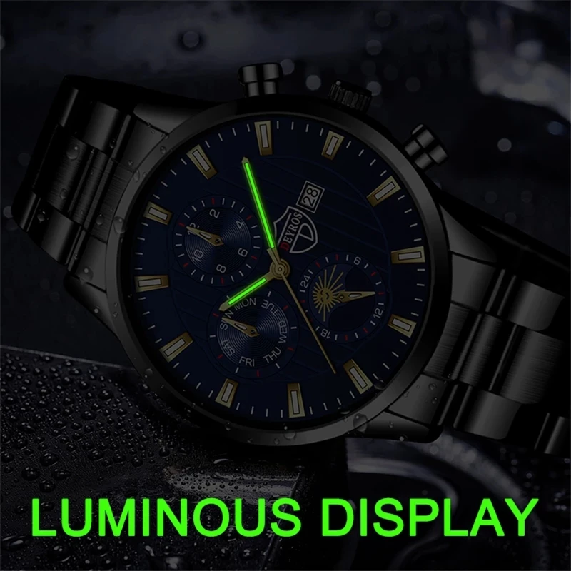 Reloj deportivo de lujo para hombre, cronógrafo de cuarzo y cuero, luminoso, de acero inoxidable, para negociosreloj hombre