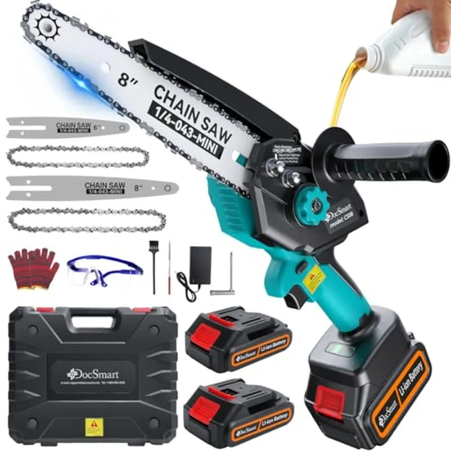 

Mini Chainsaw Electric Cordless: 8 Inch and 6 Inch Brushless Chain Saw with 2 Pack Rechargeable Batteries Battery Powered Hand