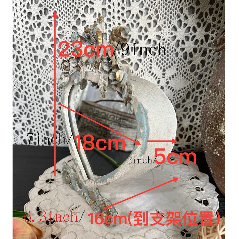 American European Vintage Iron Rose Heart-shaped Tabletop Mirror for Decoration