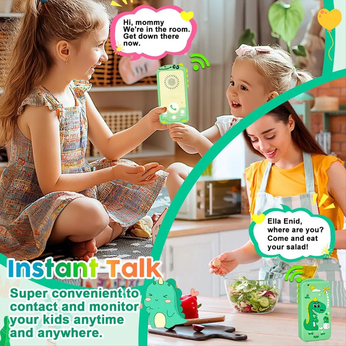 Walkie Talkie A64I untuk Anak-Anak, Pengirim Pesan Instan dengan Casing Silikon Dinosaurus, Mode Obrolan, Bicara dan Dengarkan Secara Bersamaan untuk Anak-Anak di Rumah dan Luar Ruangan