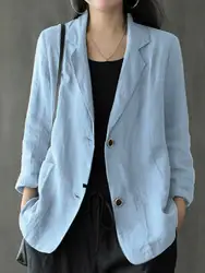 ZANZEA Blazer a maniche lunghe con collo a risvolto da donna autunno Vintage Casual Blazer in cotone solido elegante Cardigan cappotti sottili abiti da lavoro