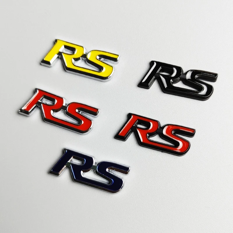 3D Metal Black Red Logo RS Steering Wheel Emblem Car Badge RS Sticker Accessories