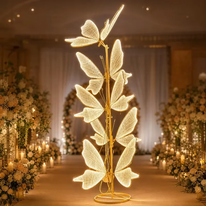 Custom Metal Arch Bracket for Wedding Aisle Modern LED Butterfly Light Large Event Stage Decoration OEM Wholesale Brand Large