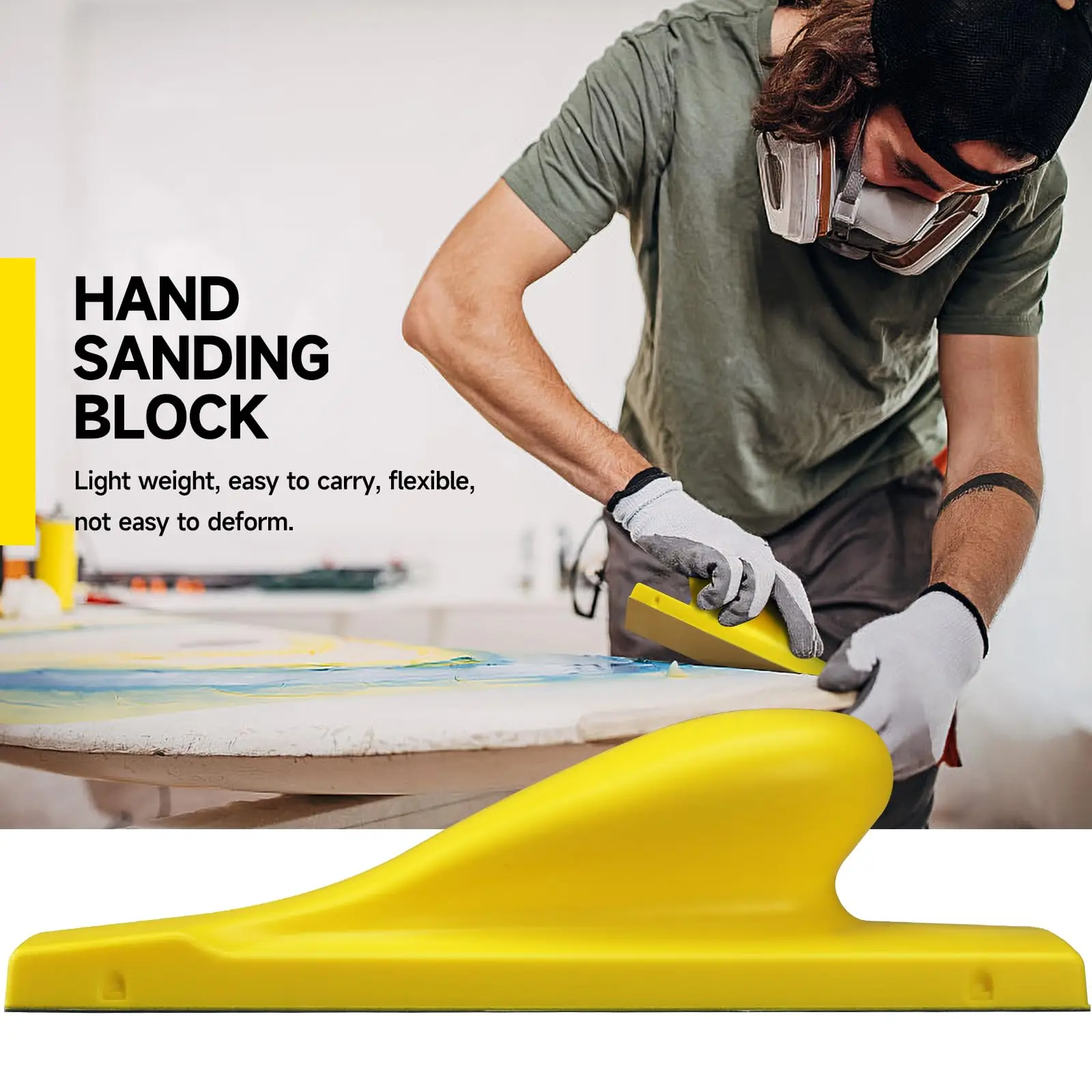 70 mm x 198 mm Sanding Block Handy Suitable for Hook and Loop Sand Paper, for Hand Sanding Filler, Plaster, Wood