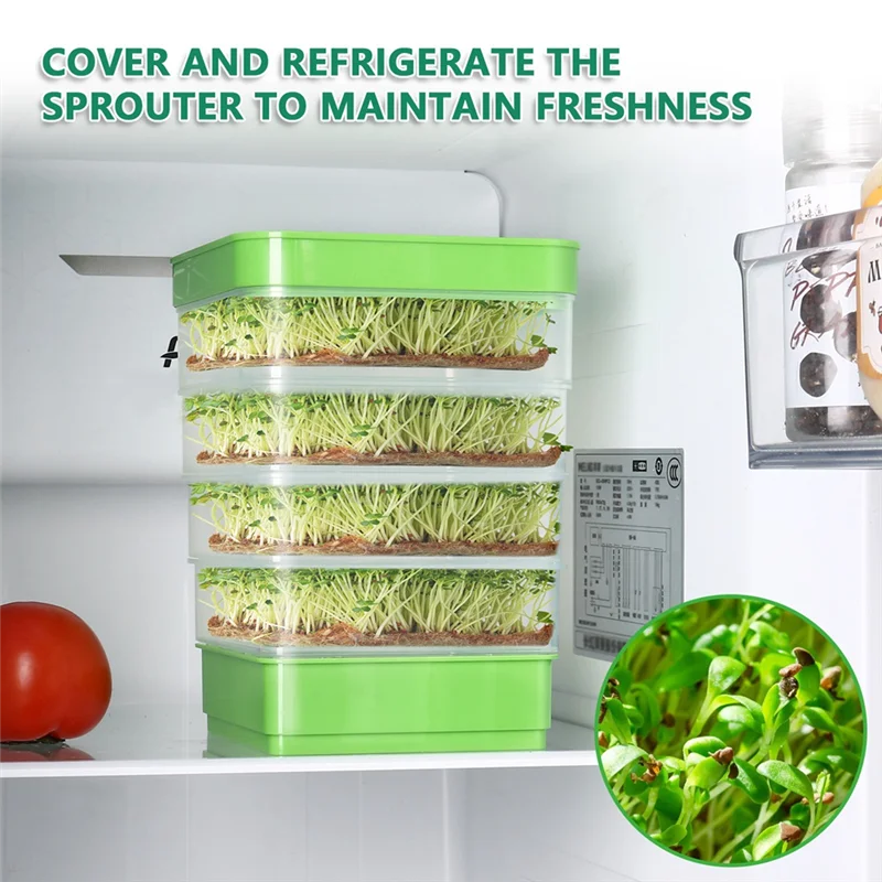 A23E-Bean Seed Germination Kit, Micro-Green Plant Growing Tray, Drain Tray, Four-Tier Stackable Sprout Growing Kit