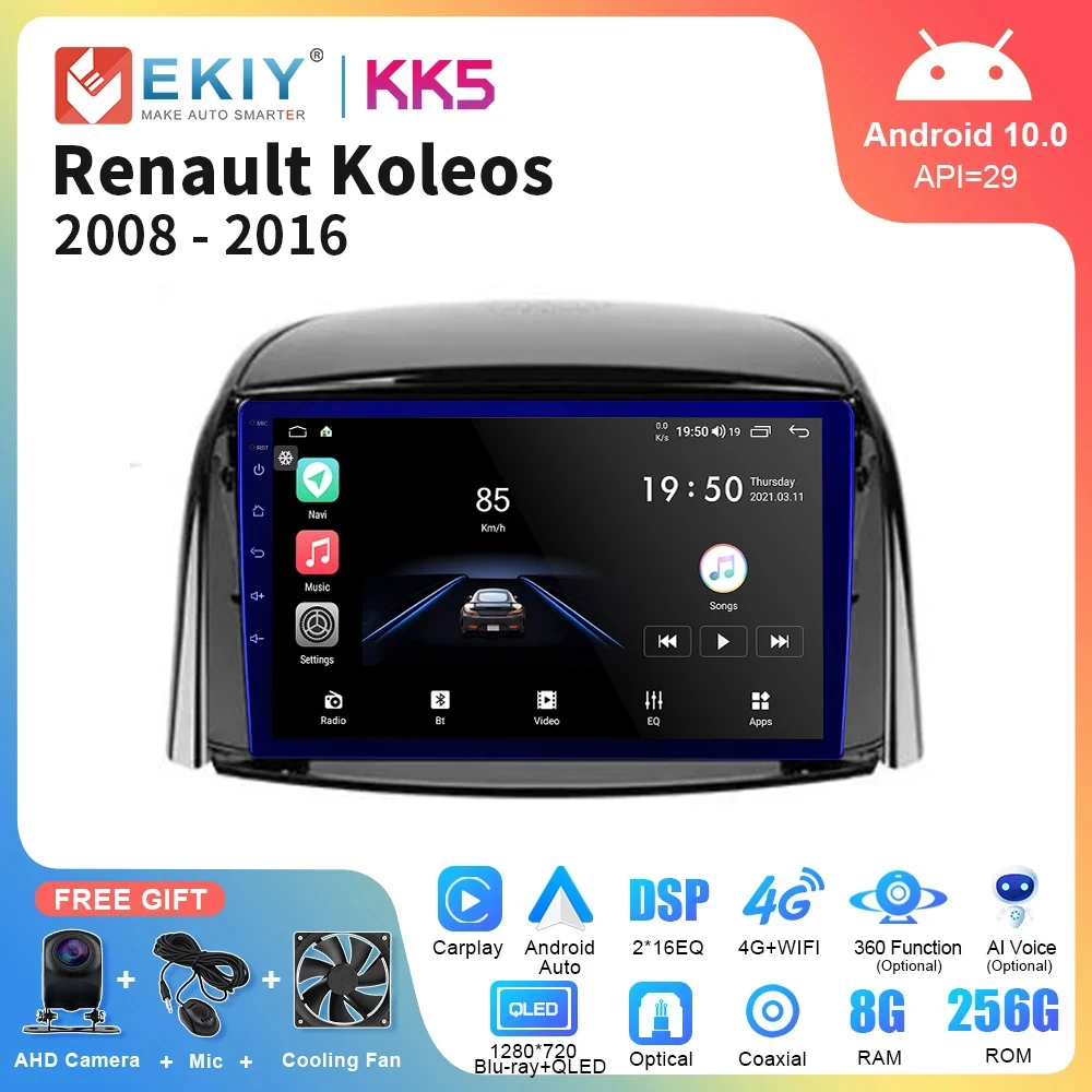 

EKIY KK5 беспроводной Carplay Android авто для Renault Koleos 2008 - 2016 мультимедийный стерео автомобильный радиоприемник видеоплеер навигация GPS BT