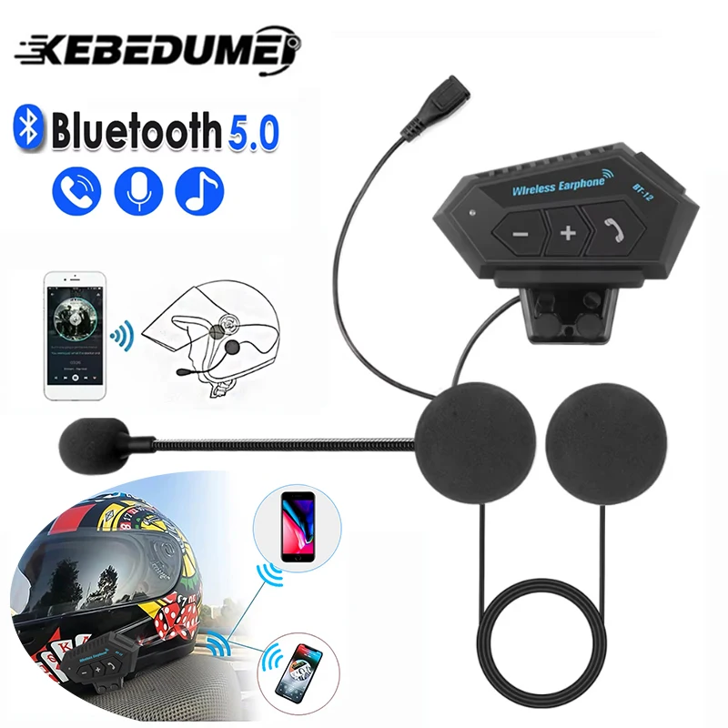 KEBIDUMEI Casque Bluetooth pour moto, casque sans fil pour moto, écouteurs stéréo mains libres, haut-parleur, lecteur de musique étanche