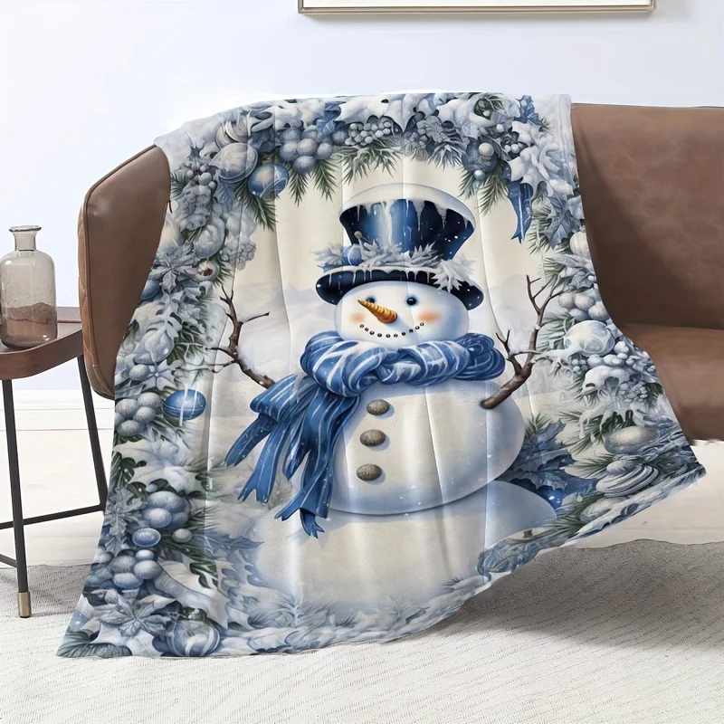 Cute Snowman Christmas Throw Blanket Winter Holiday Fleece Cozy Couch Decor Gift Plush Seasonal Xmas Decor for Home