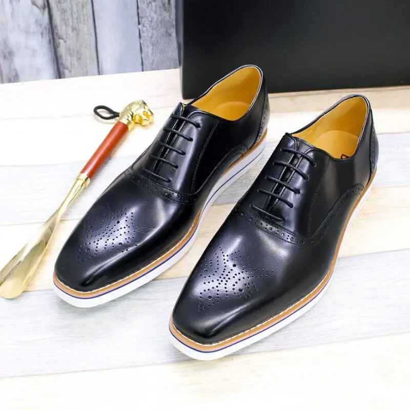 Men's real cowhide casual shoes New flat comfortable wedding shoes Handmade shoes Office banquet business leather shoes A19