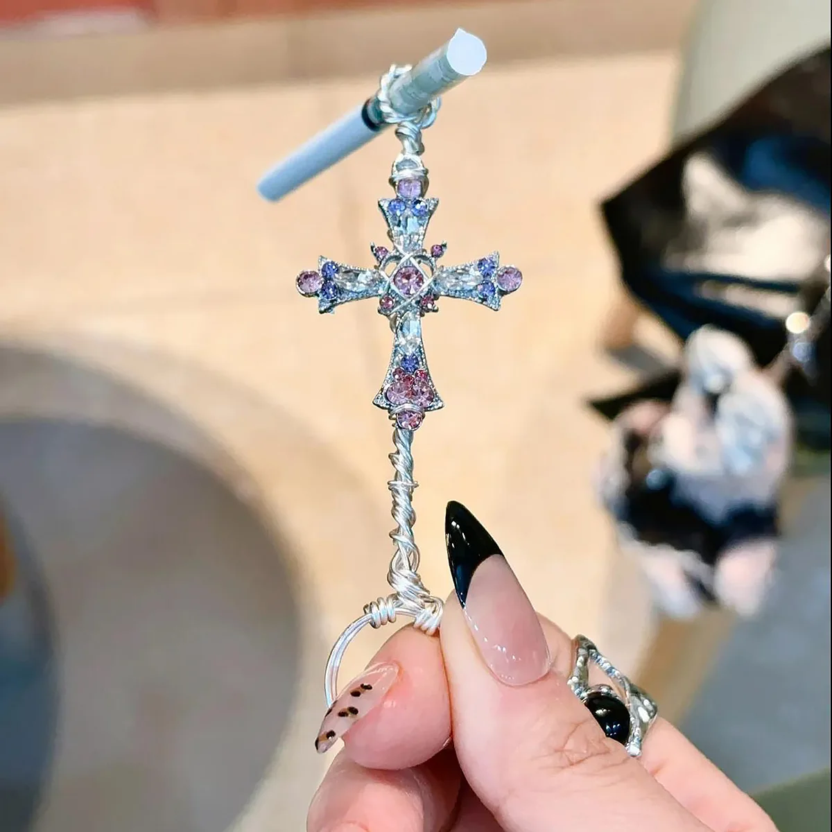 Handmade Celestial Sun Wire Wrapped Clip Ring Vintage Bead Finger Holder Wand Waterproof Boho Jewelry Gift for Women